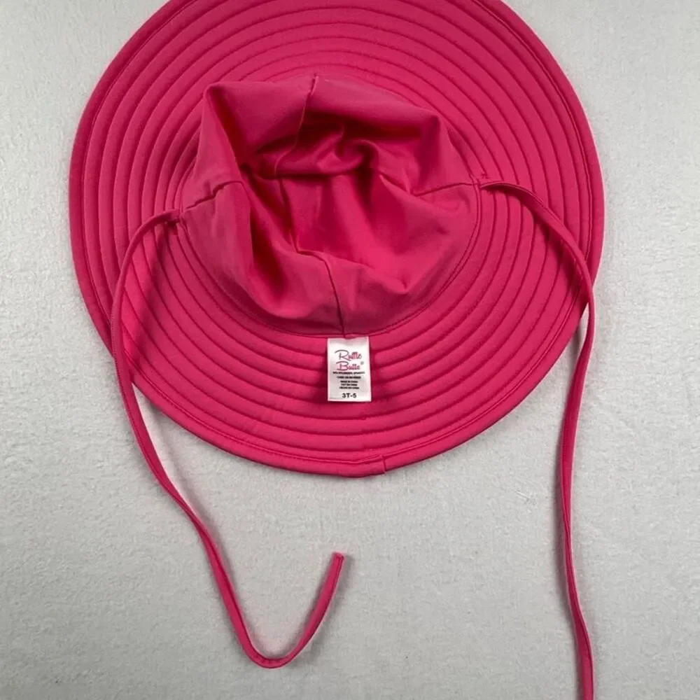RuffleButts Pink Wide Brim Sun Hat Toddler 3T-5 Adjustable Chin Strap